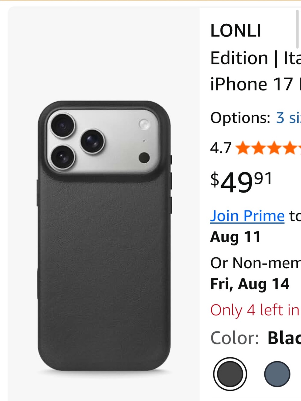 Black Leatherette iPhone 17 Pro Case